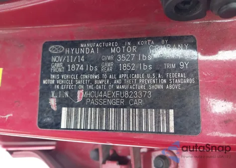 2015 Hyundai Accent Gls z USA, uszkodzony, nr VIN KMHCU4AEXFU823373